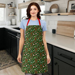 Playful Green Festive Gingerbread Candy Pattern Apron