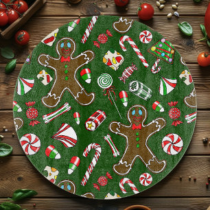 Playful Green Festive Gingerbread Candy Pattern Cutting Board