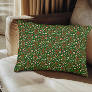 Playful Green Festive Gingerbread Candy Pattern Decorative Cushion