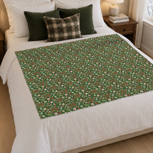 Playful Green Festive Gingerbread Candy Pattern Fleece Blanket