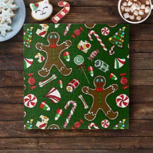 Playful Green Festive Gingerbread Candy Pattern Jigsaw Puzzle
