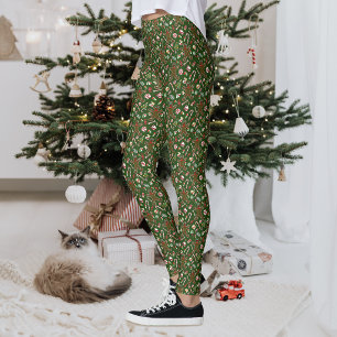Playful Green Festive Gingerbread Candy Pattern Leggings