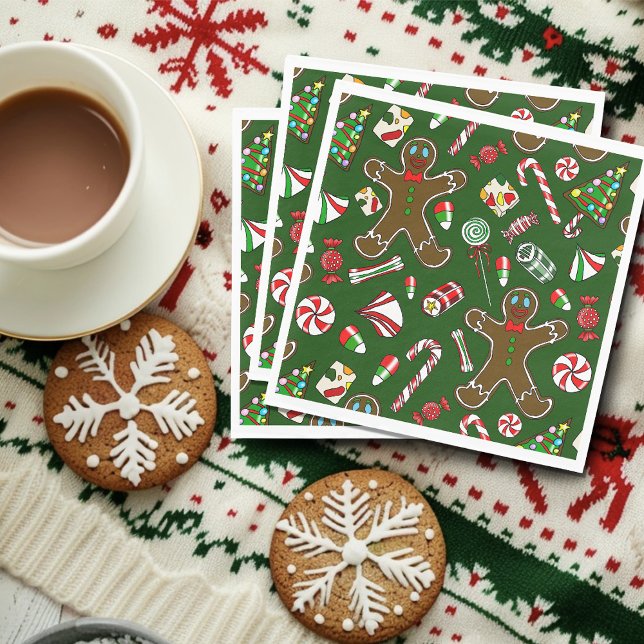 Playful Green Festive Gingerbread Candy Pattern Napkin (Creator Uploaded)