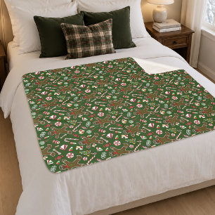 Playful Green Festive Gingerbread Candy Pattern Sherpa Blanket