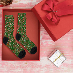 Playful Green Festive Gingerbread Candy Pattern Socks