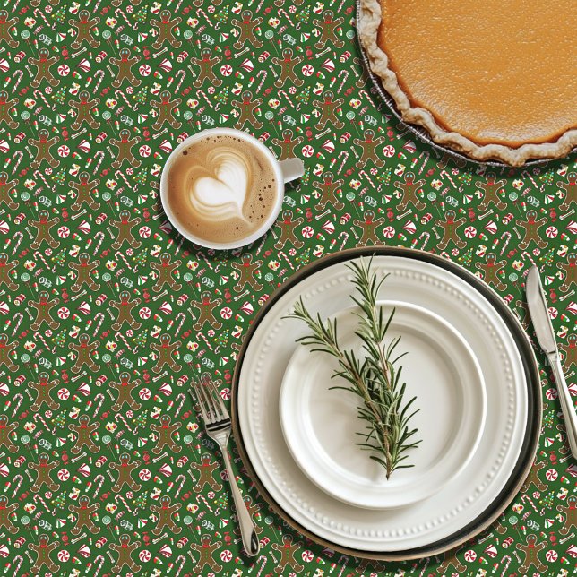 Playful Green Festive Gingerbread Candy Pattern Tablecloth (Creator Uploaded)