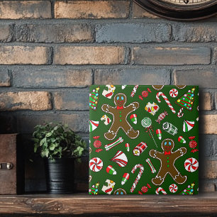 Playful Green Festive Gingerbread Candy Pattern Tile