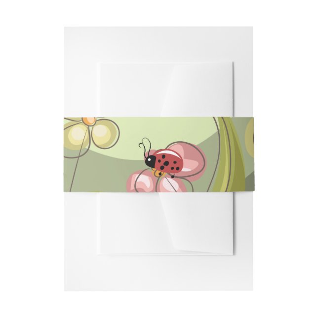 Playful Green & Lady-bird Invitation Belly Band (Front Example)