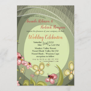 Playful Green & Lady-bird Wedding Invitation