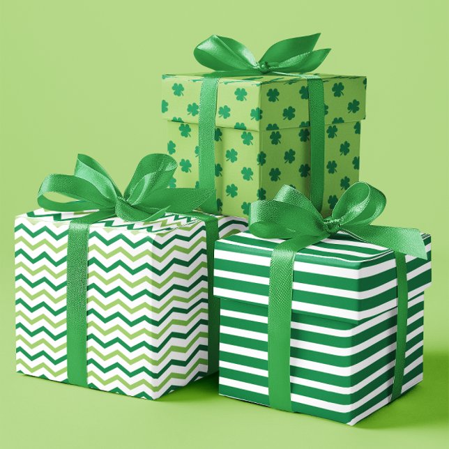 Playful Green Lines, Zigzags & Shamrocks set of 3 Wrapping Paper Sheet (Playful Green Lines, Zigzags & Shamrocks set of 3 Wrapping Paper Sheets)