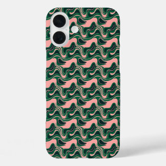 "Playful Green & Pink Waves" iPhone 16 Plus Case