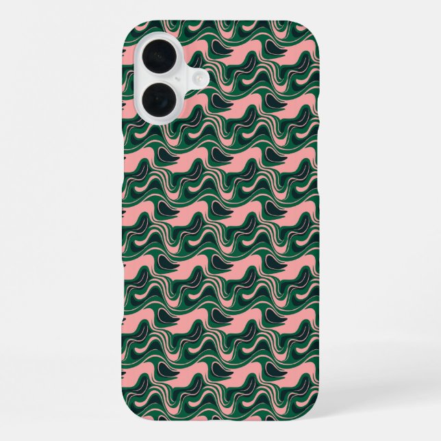 "Playful Green & Pink Waves" iPhone Case (Back)