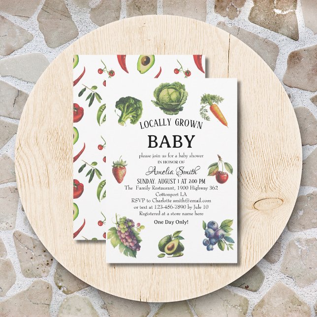 Playful Green Retro Organic Locally Grown Baby Sho Invitation (Creator Uploaded)