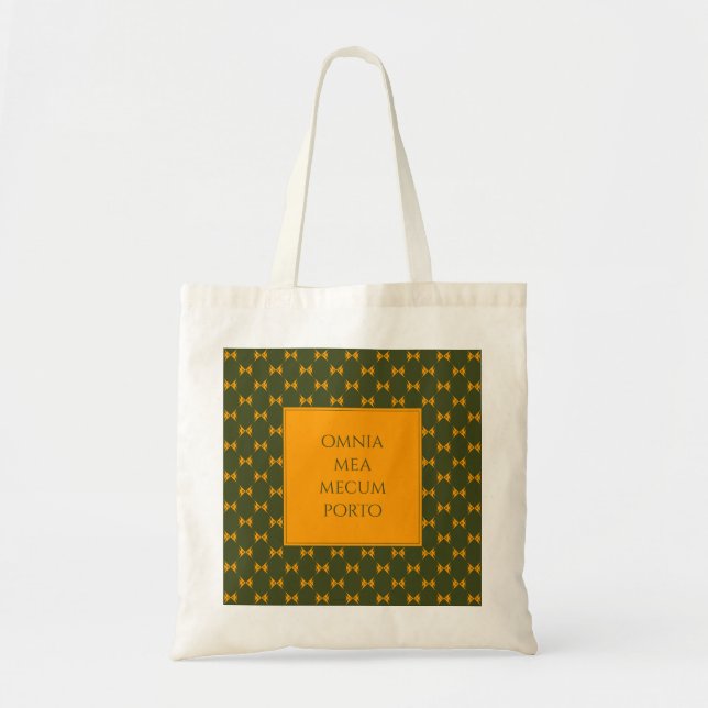 Playful Green Yellow Fish Pattern Latin Saying Tote Bag (Front)