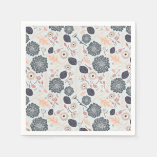 Playful Grey Blue Peach Floral Repeat Print Napkin