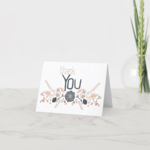 Playful Grey Blue Peach Floral Repeat Print Thank You Card