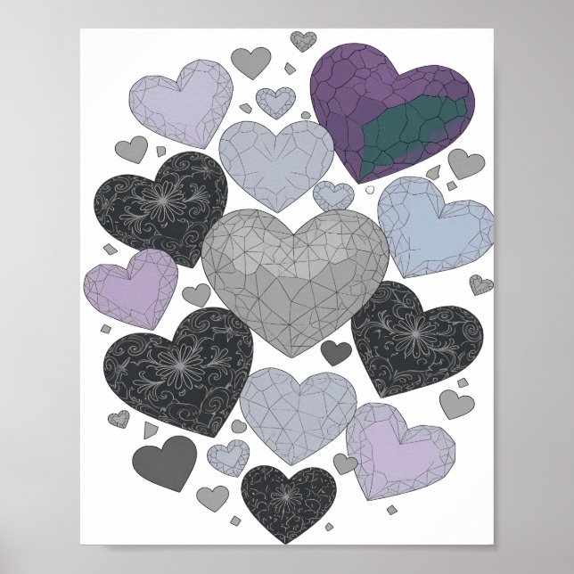 Playful Grey HEARTS OF LOVE Slogan Design Poster (Front)