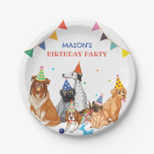 Playful Group of dog breeds party birthday  Paper Plate