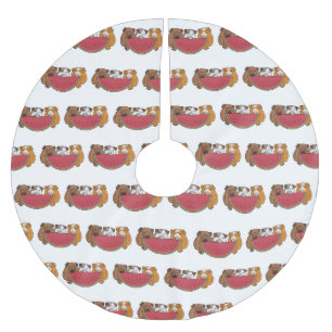 Playful Guinea Pigs and Watermelon Illustration Brushed Polyester Tree Skirt