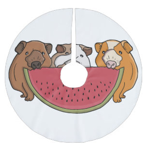 Playful Guinea Pigs and Watermelon Illustration Brushed Polyester Tree Skirt