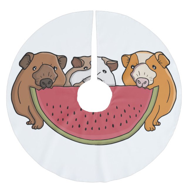 Playful Guinea Pigs and Watermelon Illustration Brushed Polyester Tree Skirt (Front)