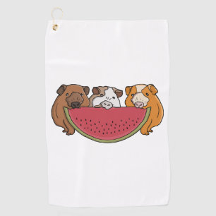 Playful Guinea Pigs and Watermelon Illustration Golf Towel