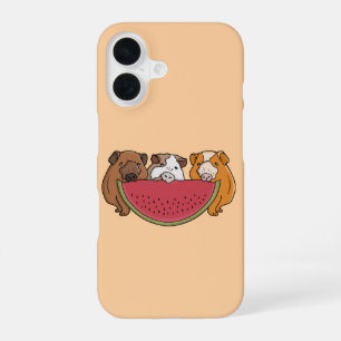 Playful Guinea Pigs and Watermelon Illustration iPhone 16 Case