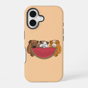Playful Guinea Pigs and Watermelon Illustration iPhone 16 Case