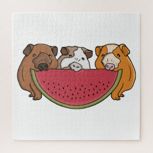 Playful Guinea Pigs and Watermelon Illustration Jigsaw Puzzle