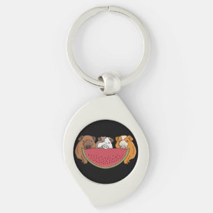 Playful Guinea Pigs and Watermelon Illustration Key Ring