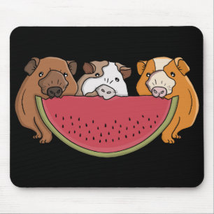 Playful Guinea Pigs and Watermelon Illustration Mouse Mat