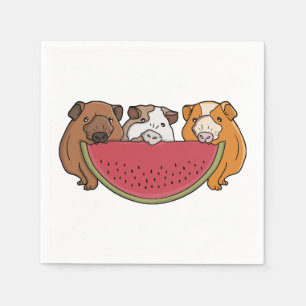Playful Guinea Pigs and Watermelon Illustration Napkin