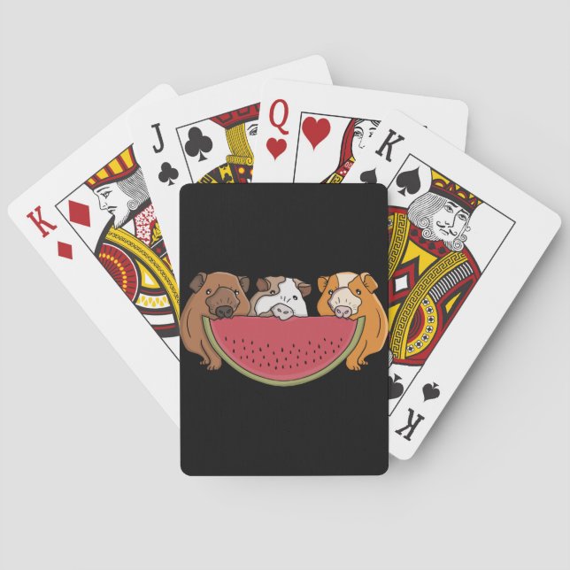 Playful Guinea Pigs and Watermelon Illustration Playing Cards (Back)
