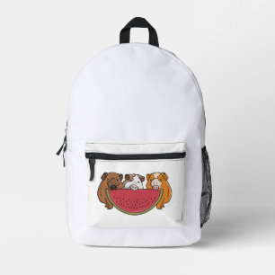 Playful Guinea Pigs and Watermelon Illustration Printed Backpack
