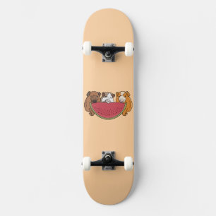 Playful Guinea Pigs and Watermelon Illustration Skateboard