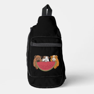 Playful Guinea Pigs and Watermelon Illustration Sling Bag