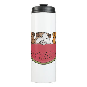Playful Guinea Pigs and Watermelon Illustration Thermal Tumbler