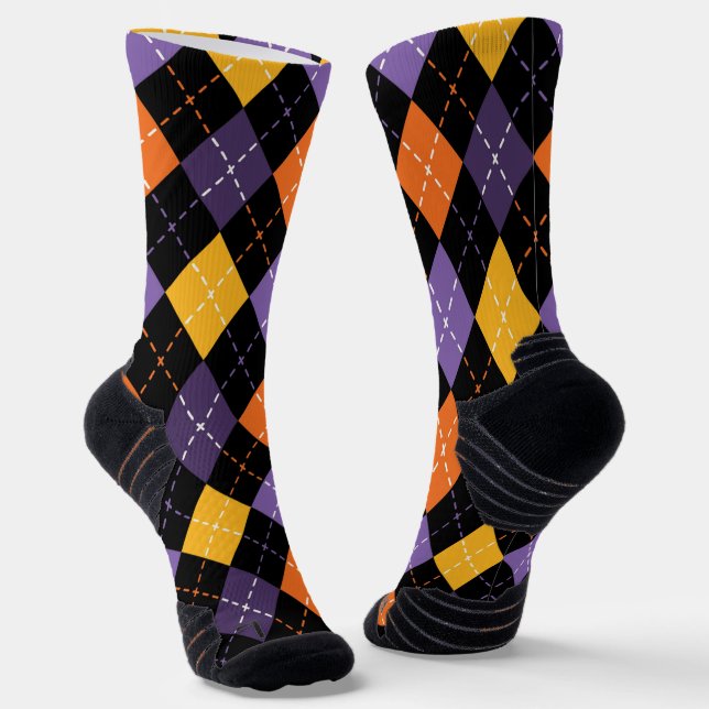 Playful Halloween Argyle Socks (Angled)