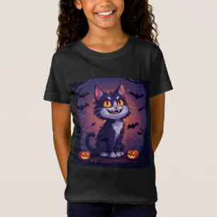 Playful Halloween Cat With Pumpkins And Bats 🎃 T-Shirt