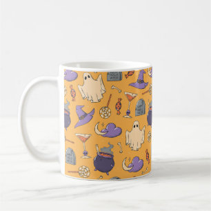 Playful Halloween Ghosts and Witches Pattern Coffee Mug