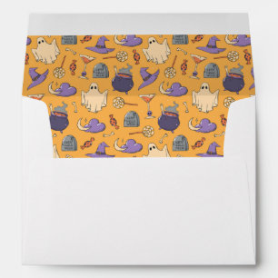 Playful Halloween Ghosts and Witches Pattern Envelope