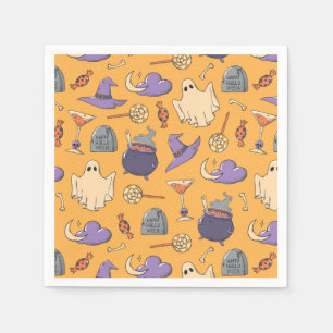 Playful Halloween Ghosts and Witches Pattern Napkin