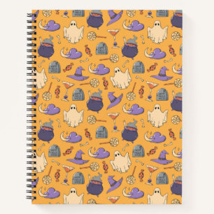 Playful Halloween Ghosts and Witches Pattern Notebook