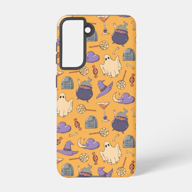 Playful Halloween Ghosts and Witches Pattern Samsung Galaxy S21 Case (Back)