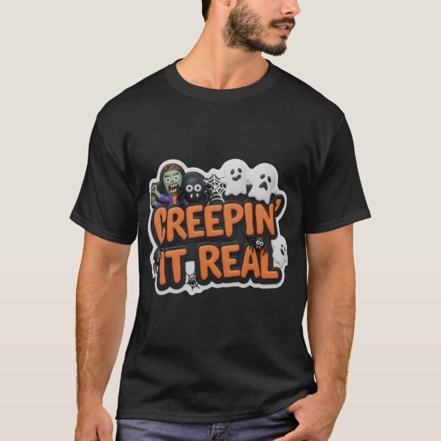 Playful Halloween graphic with zombie ghosts spide T-Shirt (Front)