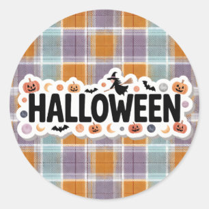 Playful Halloween Plaid Classic Round Sticker
