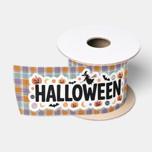 Playful Halloween Plaid Satin Ribbon