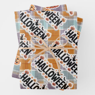 Playful Halloween Plaid Wrapping Paper Sheet