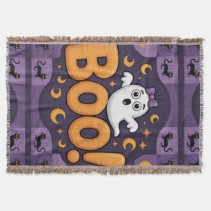 Playful Halloween Quilt, Fleece Blanket –Boo!