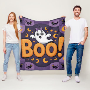 Playful Halloween Quilt, Fleece Blanket –Boo!